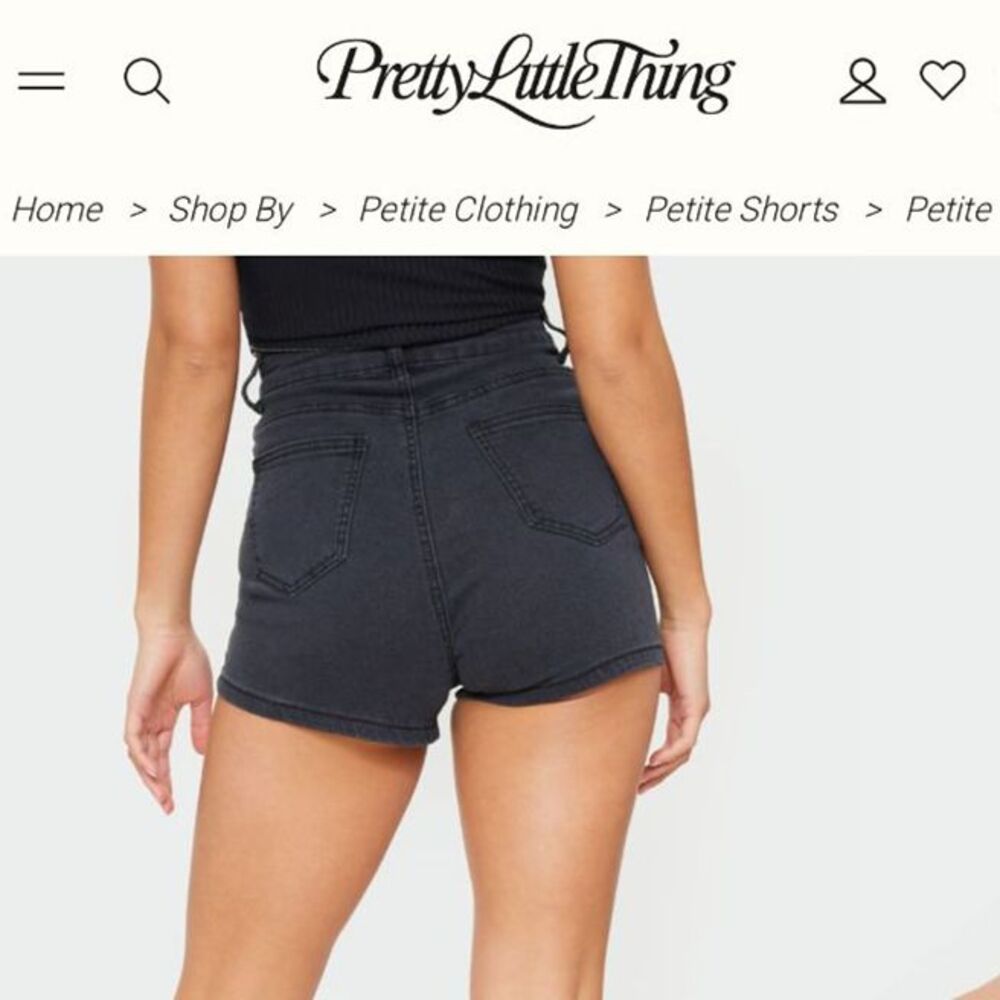Petite High Waist Black Denim Disco Shorts - Picture 7 of 8